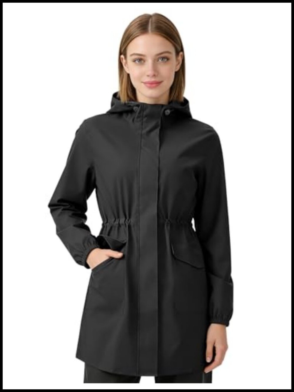 Waterproof Lightweight Hooded Rain Jacket Packable Trench Coat